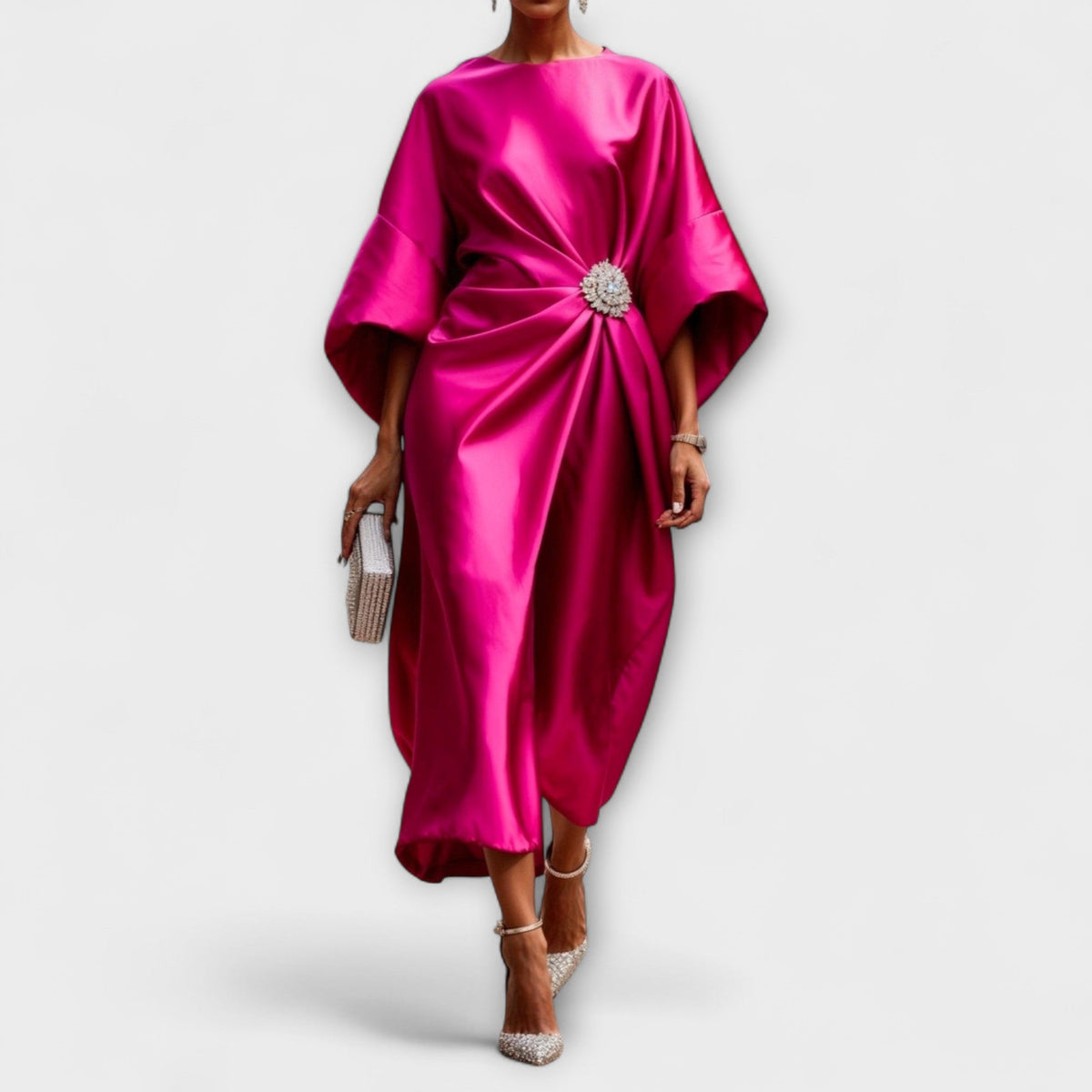 Vestido maxi de satén lujoso con brillo