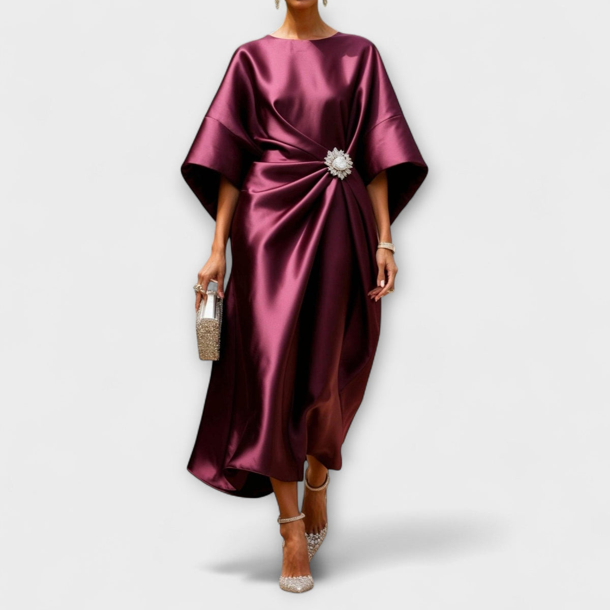 Vestido maxi de satén lujoso con brillo