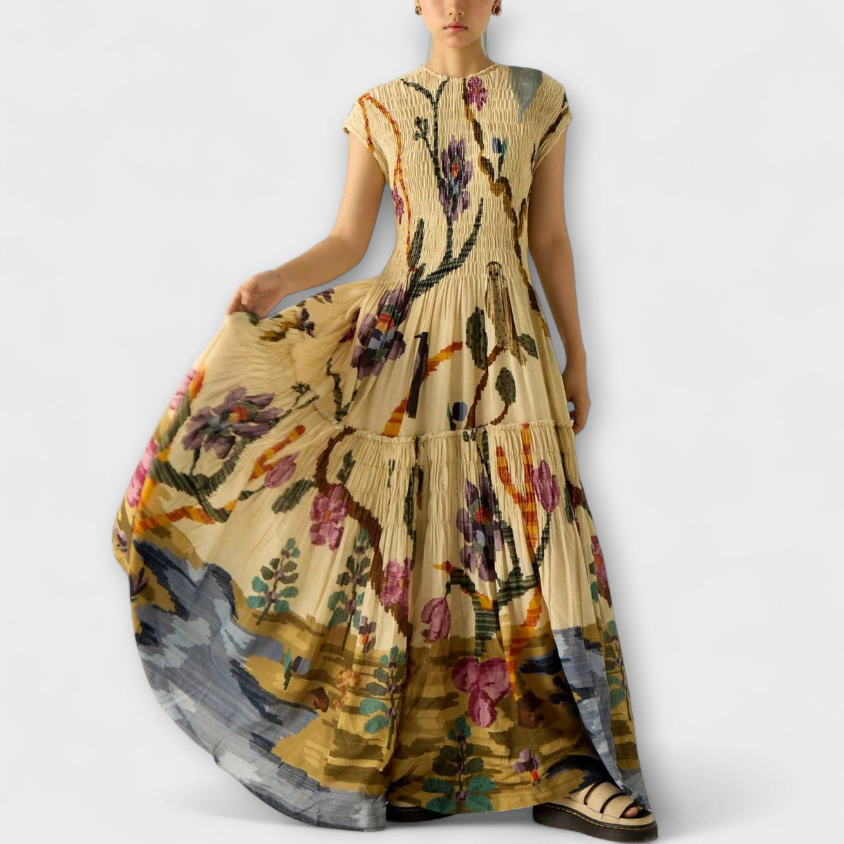 Amanda - Vestido maxi con estampado plisado