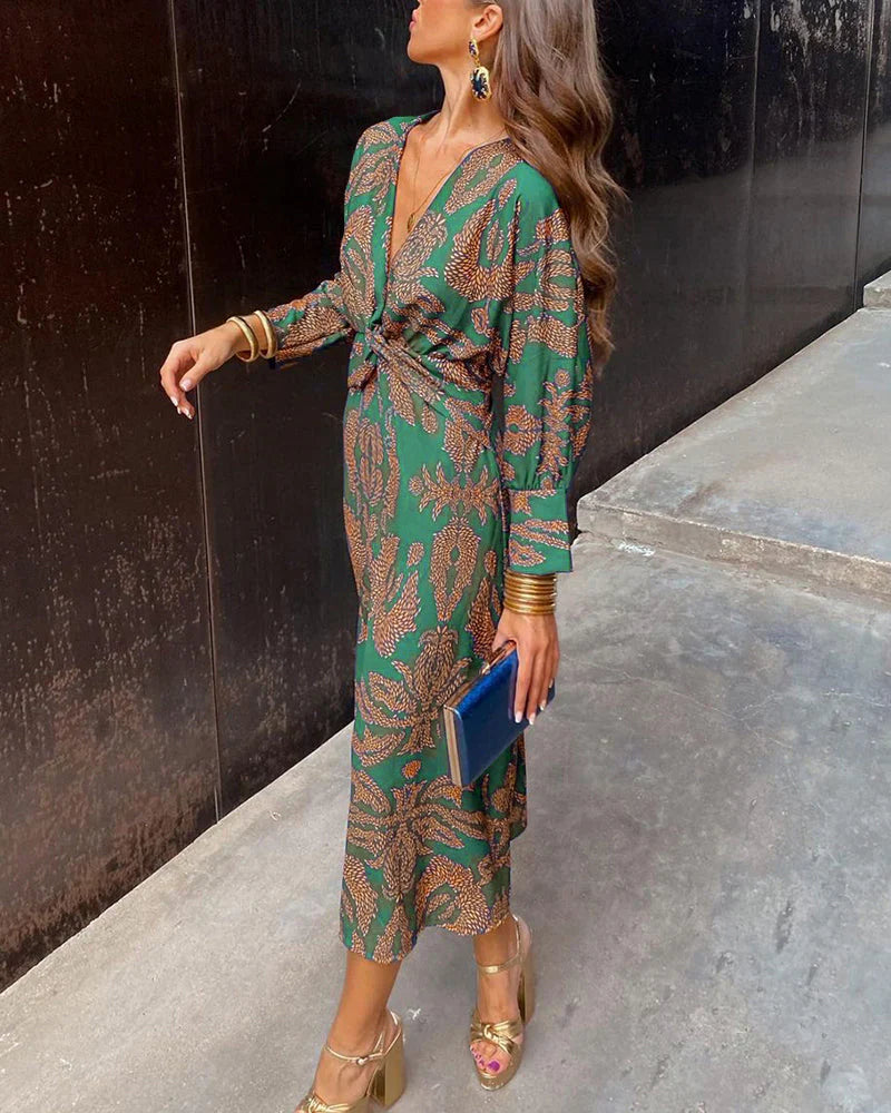 Isadora - Vestido Midi Elegante con Estampado de Encanto Atemporal
