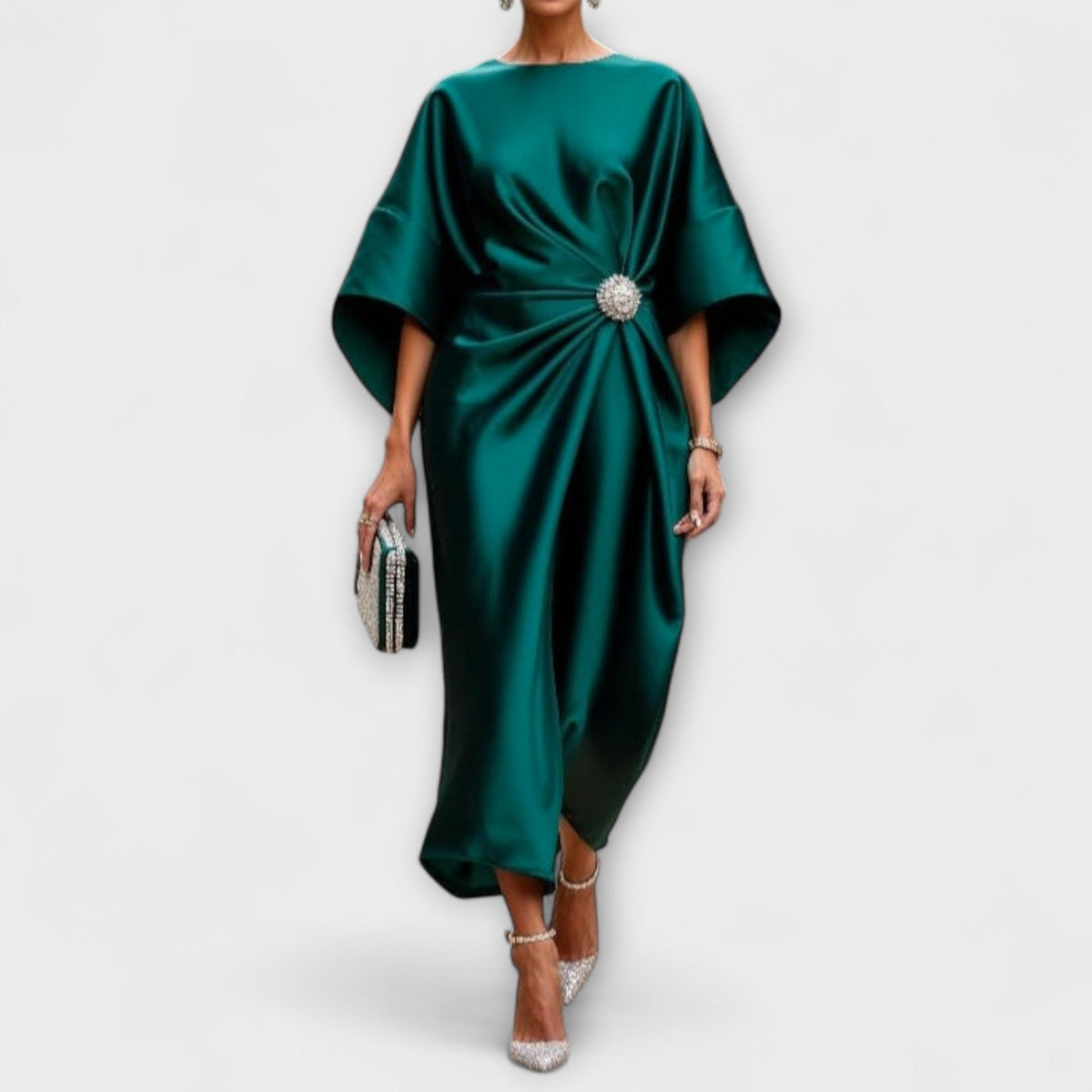 Vestido maxi de satén lujoso con brillo