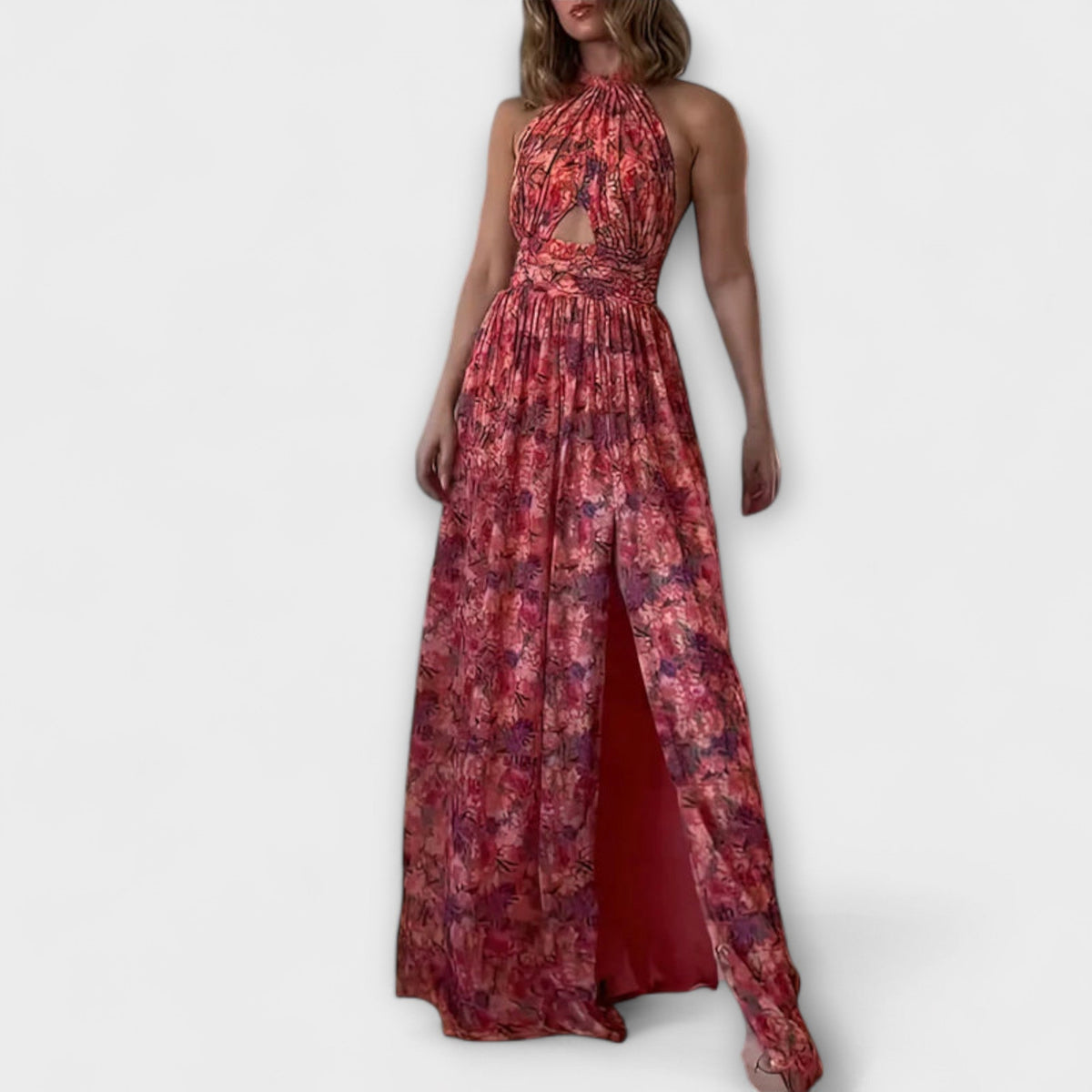 Nortrud - Vestido maxi sin espalda con estampado floral
