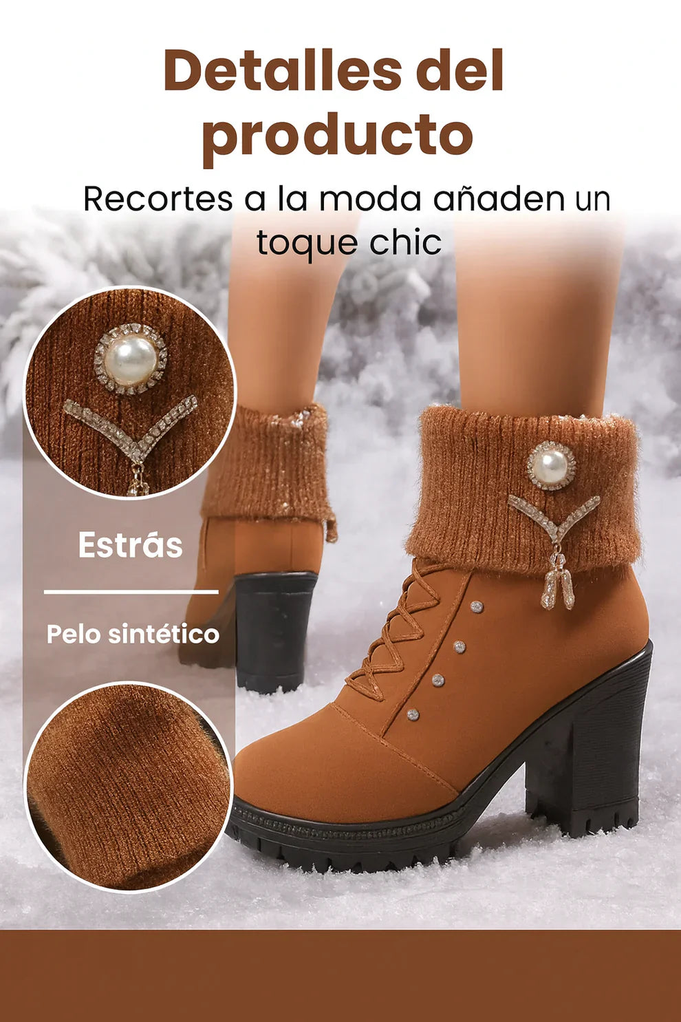 Elena - Botas de tacón grueso y cálidas