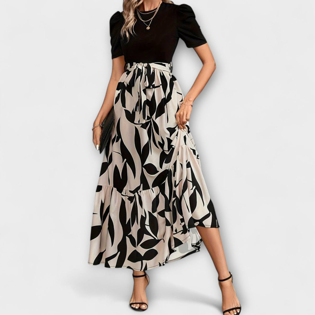 Luna - Vestido de verano con estampado floral y escote redondo