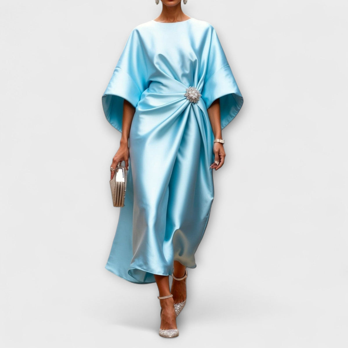 Vestido maxi de satén lujoso con brillo