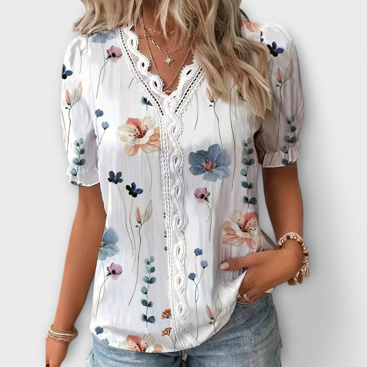 Emily - Blusa de moda con escote en V