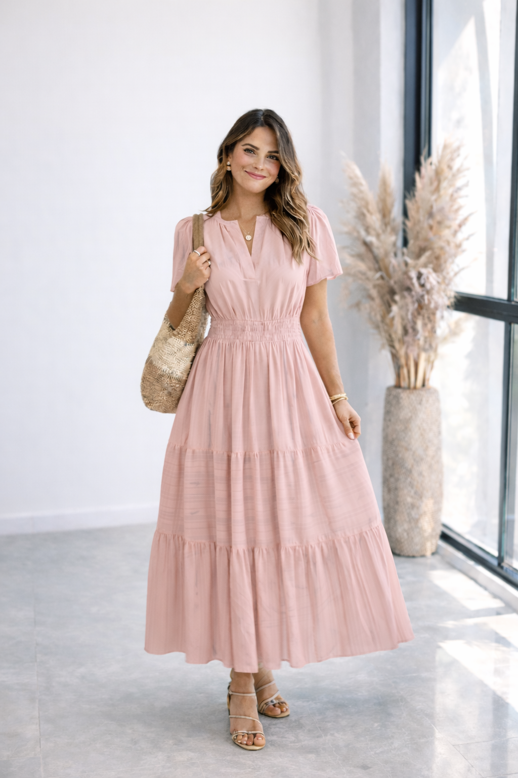 Aura | Vestido Blanco Fluido Elegante con Cintura Elástica