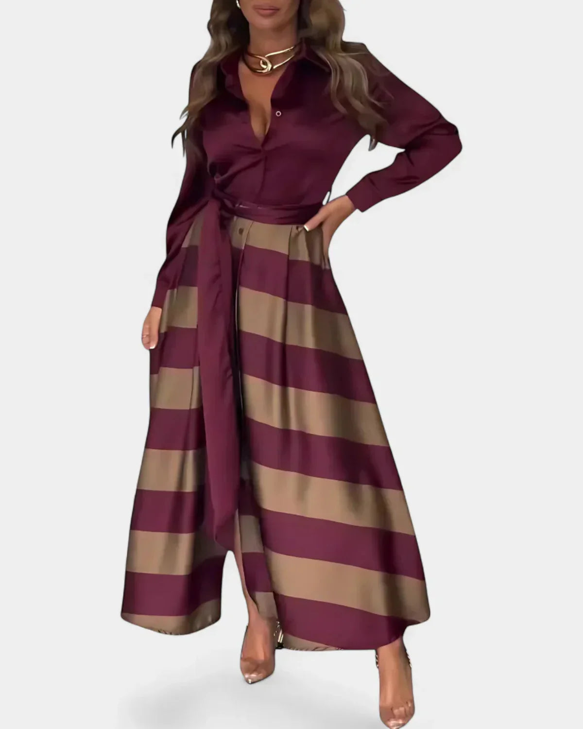 Nessia™ | Vestido con Rayas con Cinturón