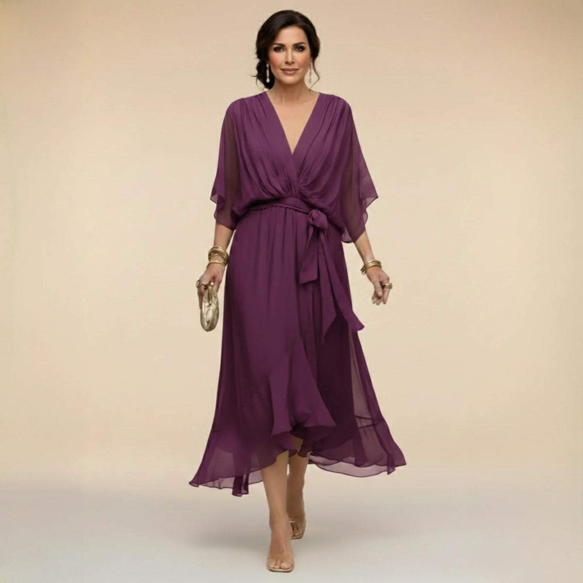Monica | Vestido de chiffon con escote en V