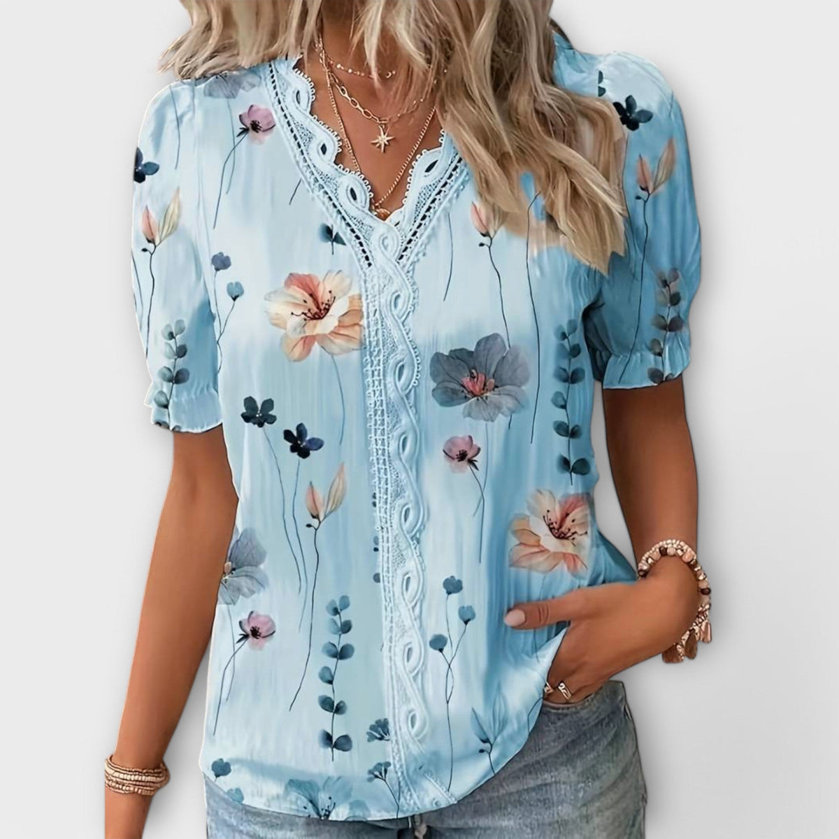 Emily - Blusa de moda con escote en V