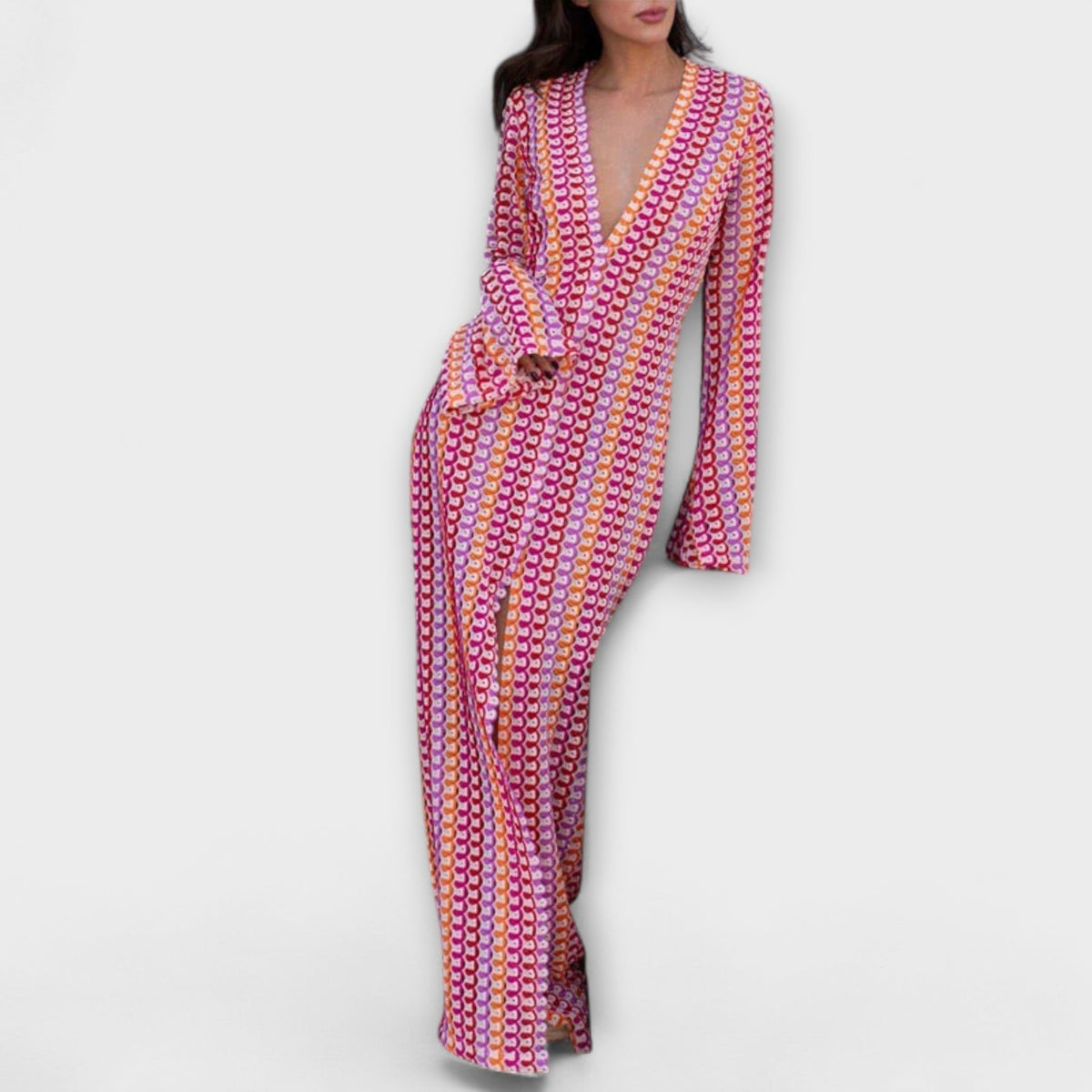 Elina – Vestido maxi con escote en V y un toque vacacional