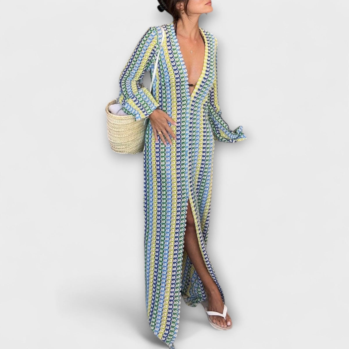 Elina – Vestido maxi con escote en V y un toque vacacional